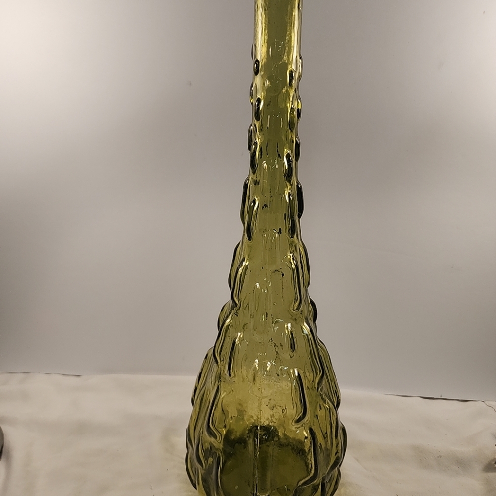 Vtg Empoli Glass Olive Green Genie Bottle Block Brick MCM 15” Italy NO STOPPER - Picture 4 of 13